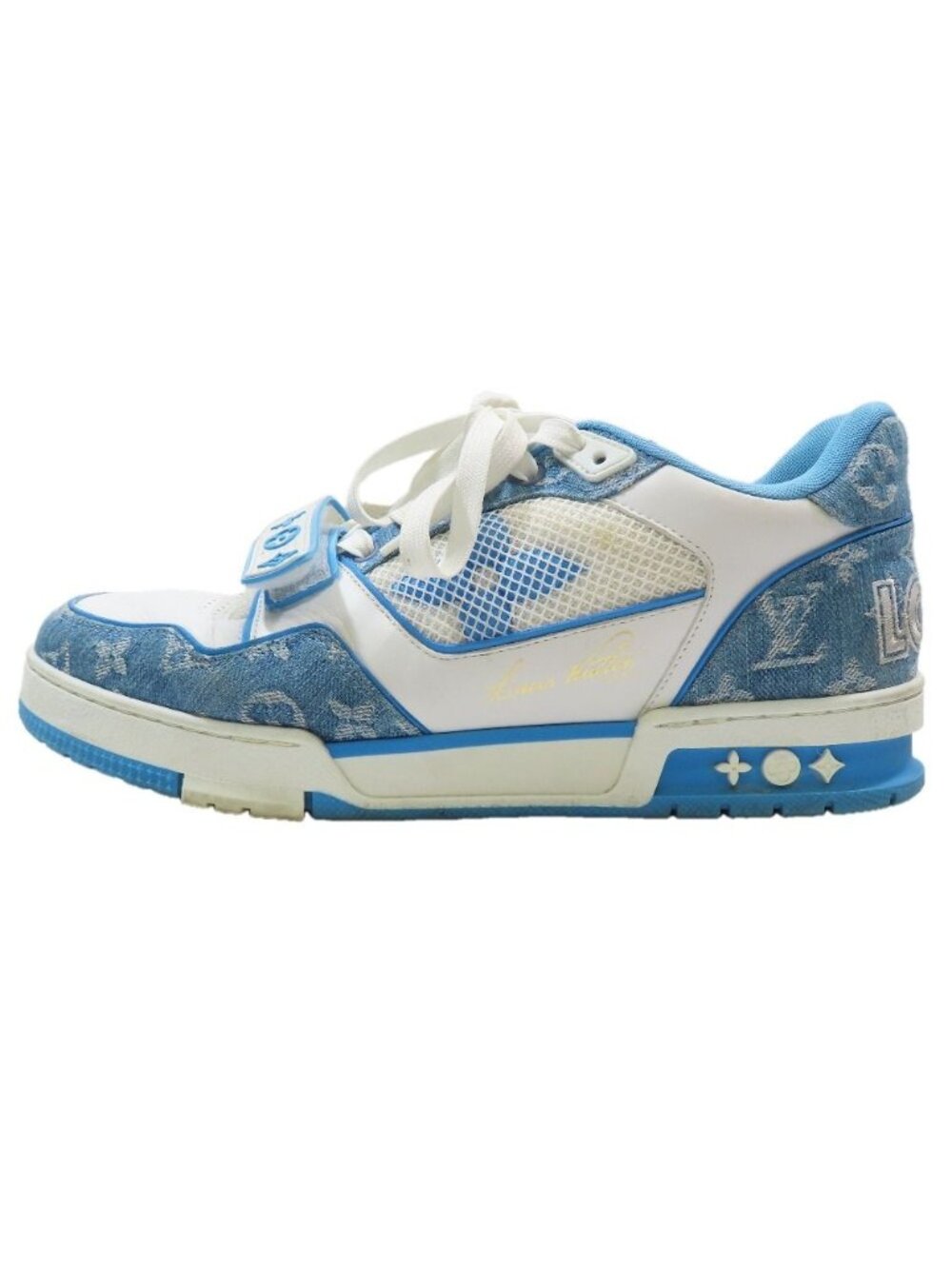 Louis Vuitton LV Trainer Sneakers Marine Monogram Denim Shoes Blue White 8